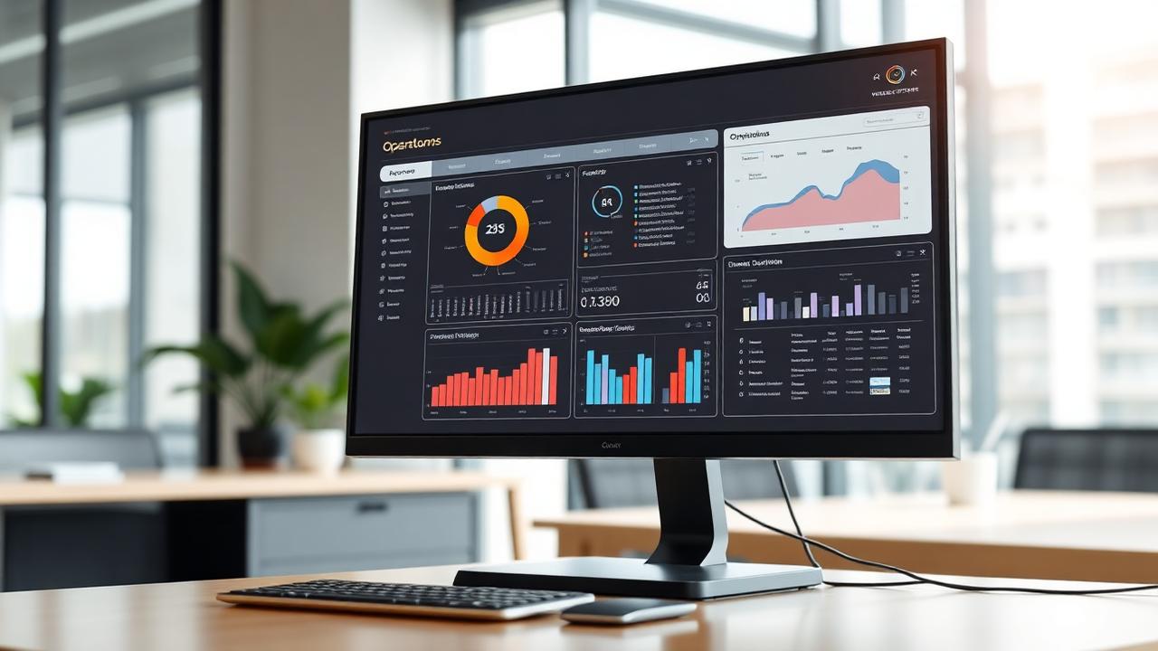 Enterprise software dashboard displayed on a modern workstation